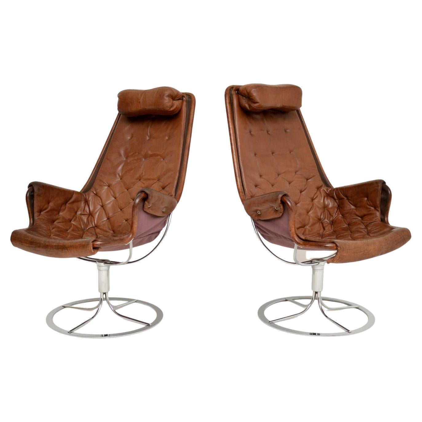Pair of Vintage Leather Swivel 'Jetson' Armchairs by Bruno Mathsson