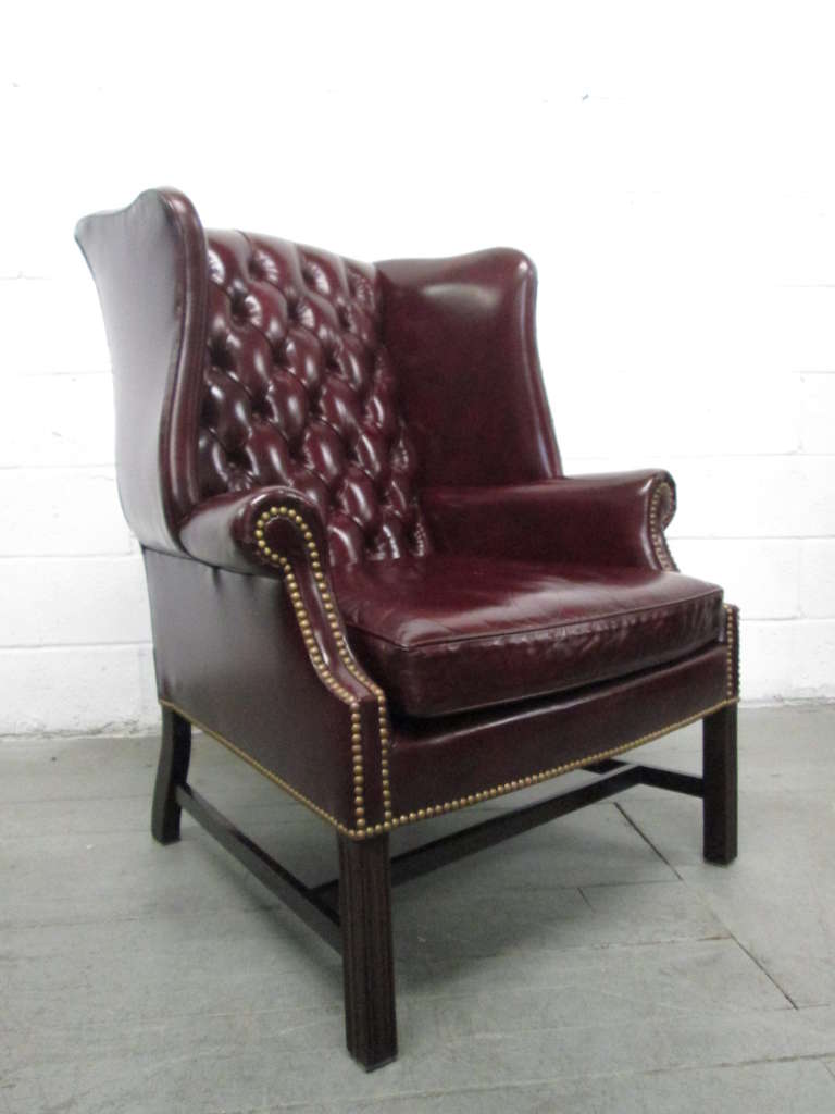 Pair of Vintage Leather Tufted Wingback Chairs For Sale at 1stDibs