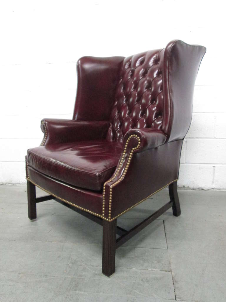 Pair of Vintage Leather Tufted Wingback Chairs For Sale at ...
