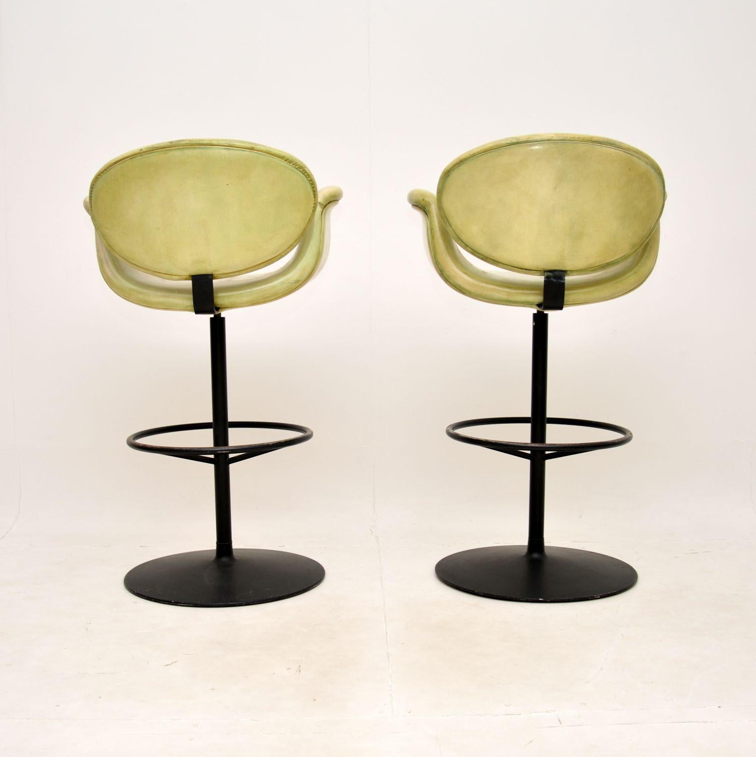 Late 20th Century Pair of Vintage Leather Tulip Bar Stools by Pierre Paulin For Sale
