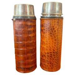 Pair of Vintage Leather Wrapped Thermoses