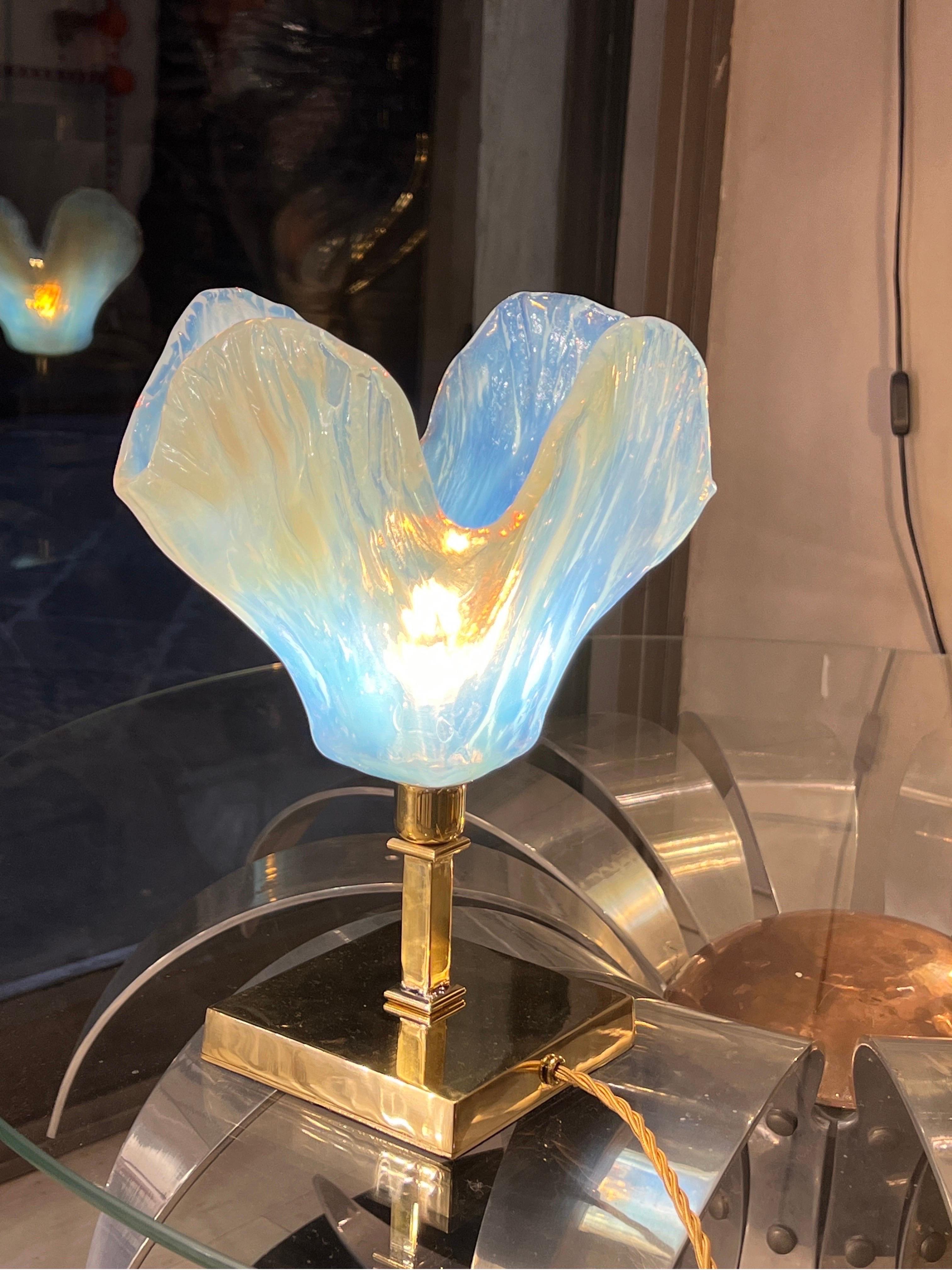 Pair of Vintage Light Blue Murano Glass Flower Table Lamps, 1950s 4