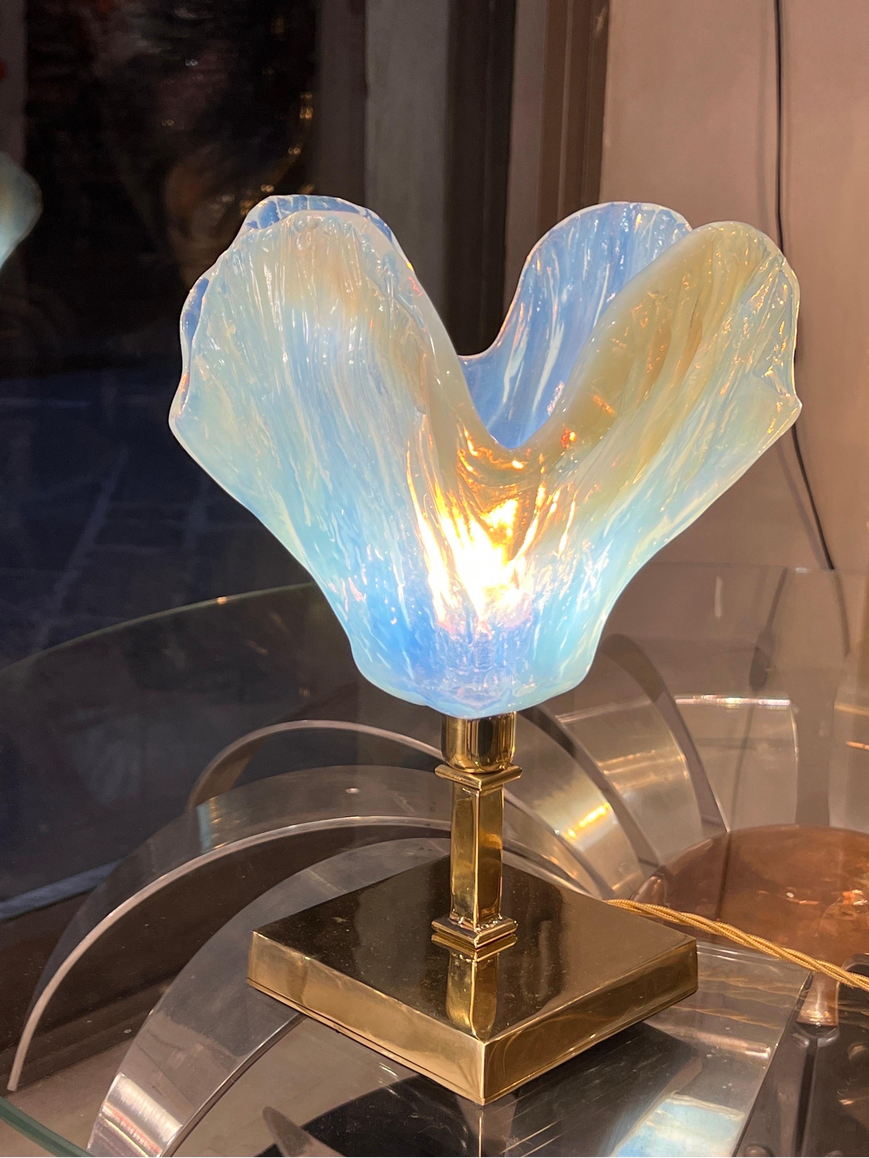 Pair of Vintage Light Blue Murano Glass Flower Table Lamps, 1950s 6