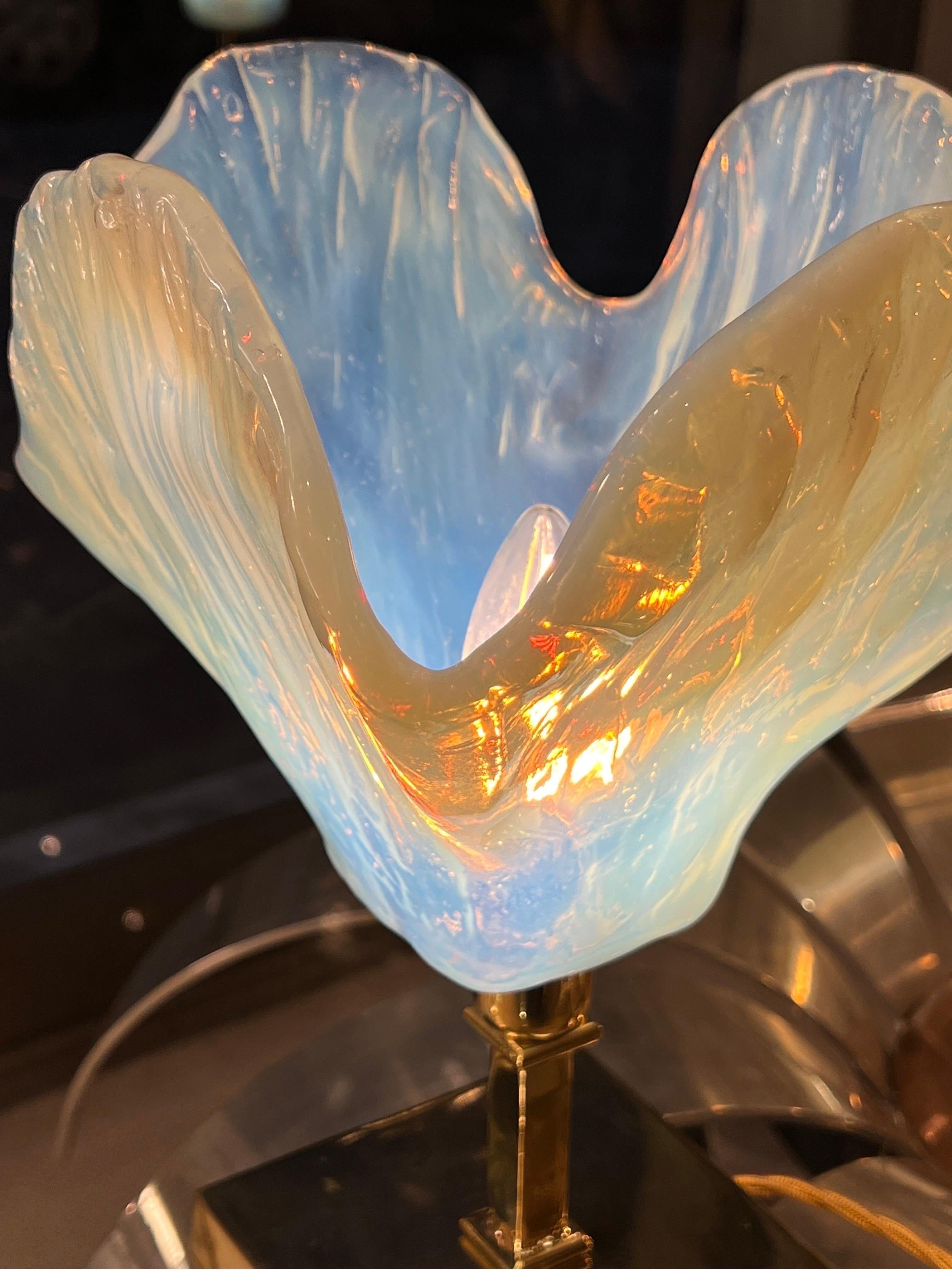 Pair of Vintage Light Blue Murano Glass Flower Table Lamps, 1950s 8