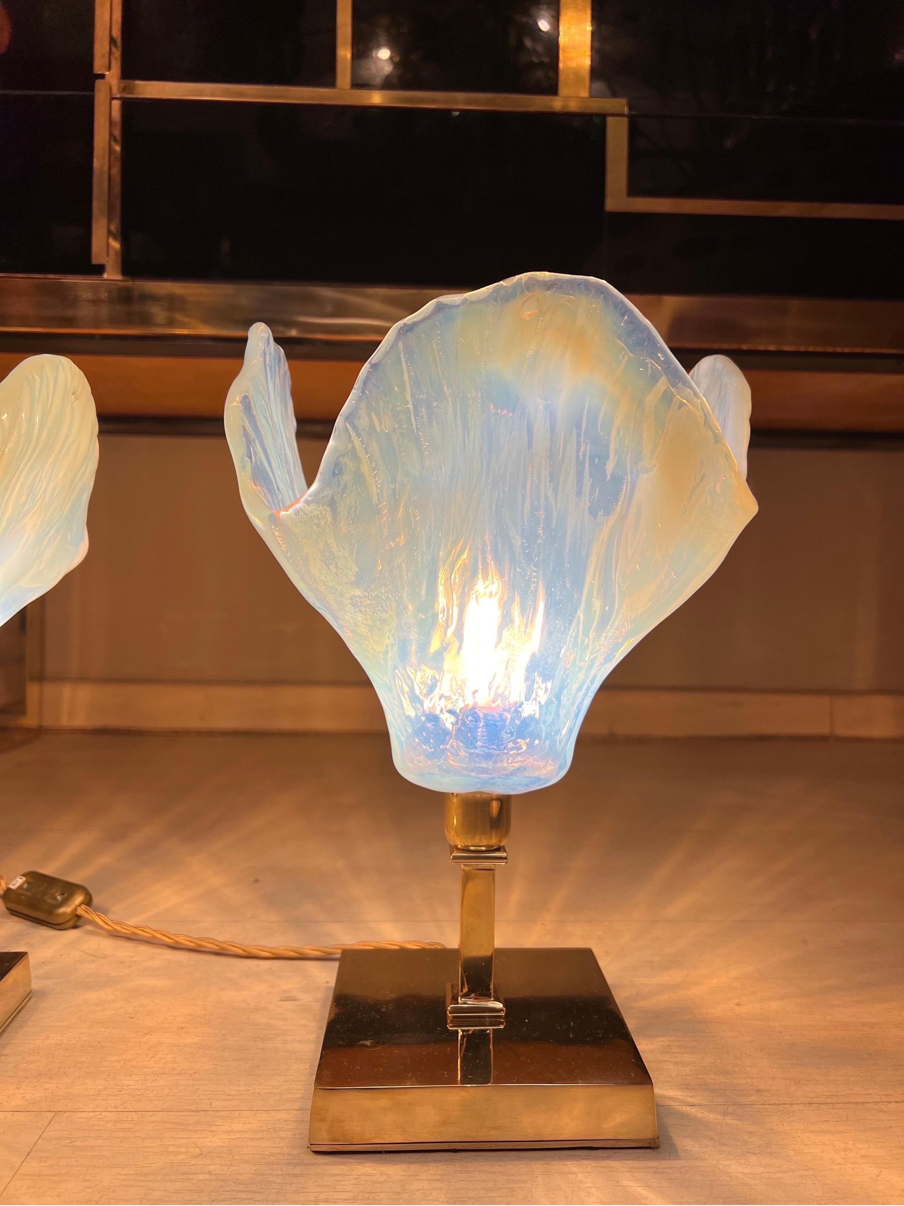 Pair of Vintage Light Blue Murano Glass Flower Table Lamps, 1950s 2