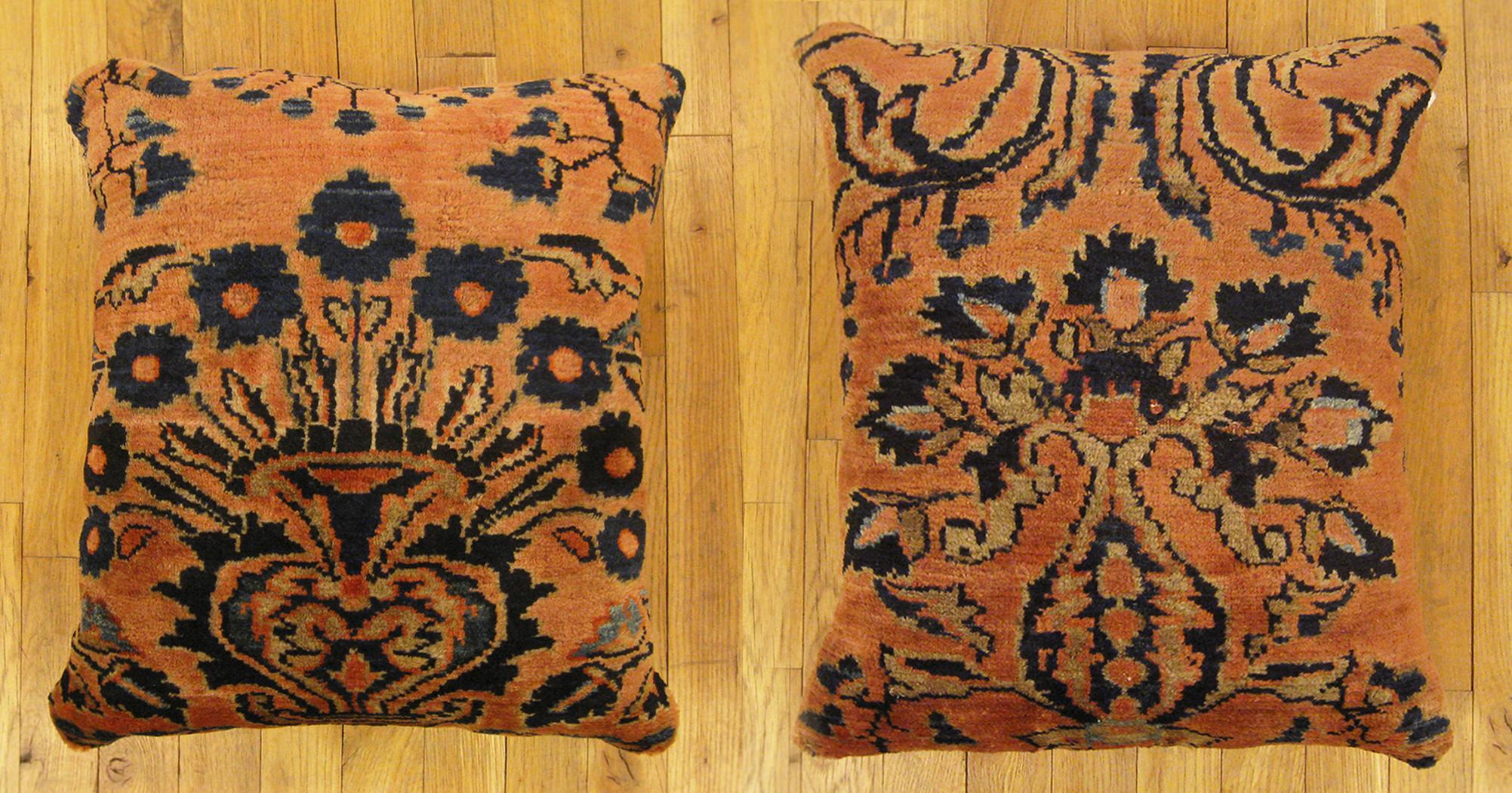 A pair of vintage Persian Lilihan oriental carpet pillows, size: 21
