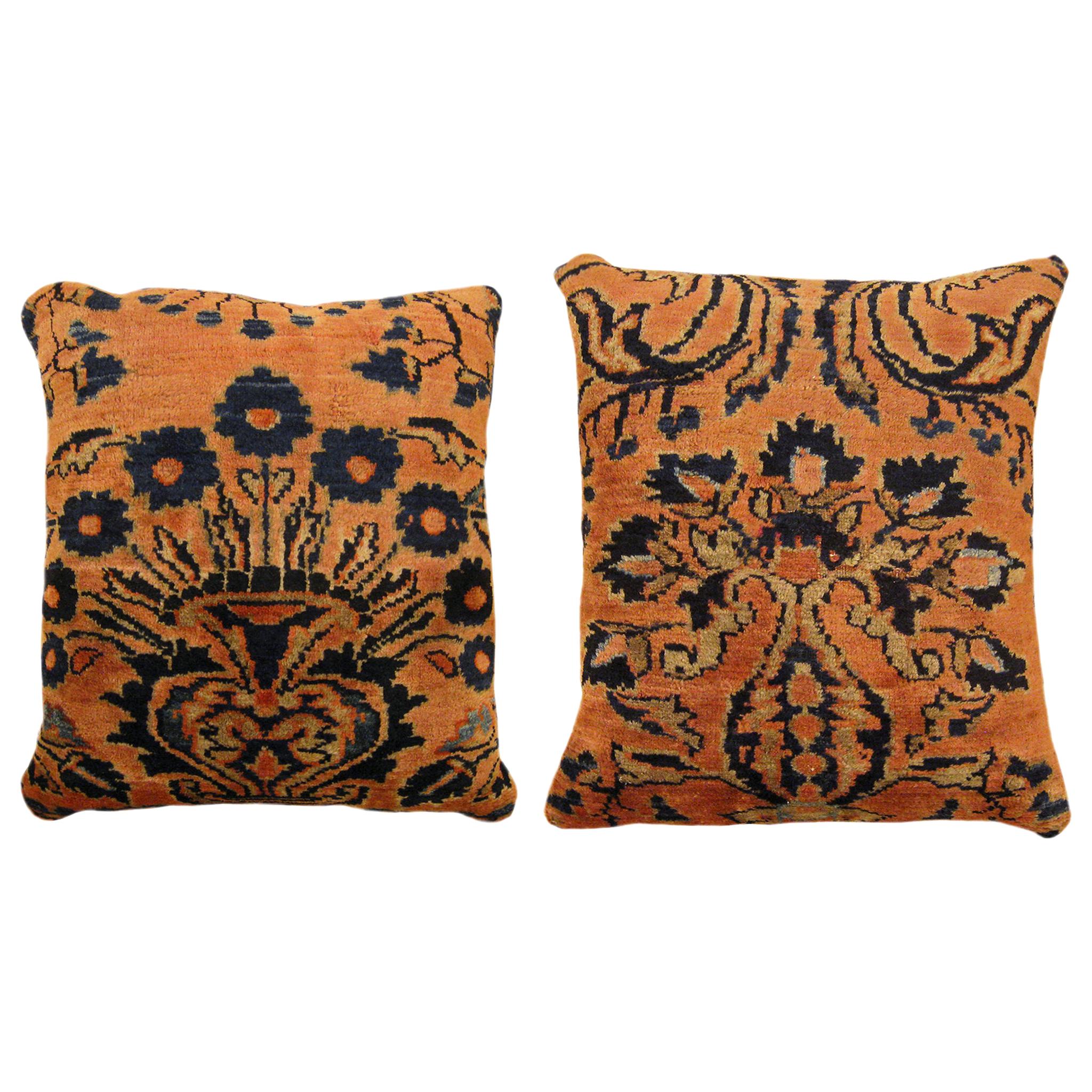 Pair of Vintage Persian Lilihan Decorative Oriental Rug Pillows