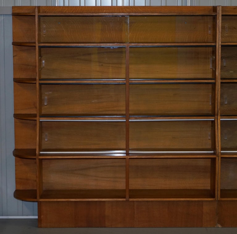 Pair of Vintage Long Legal Bookcases with Sliding Glass Doors Ideal