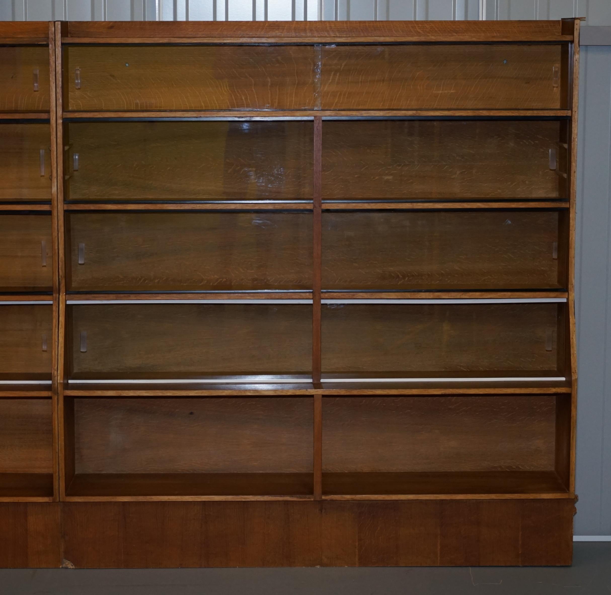 Mid-Century Modern Pair of Vintage Long Legal Bookcases with Sliding Glass Doors Ideal Home Library