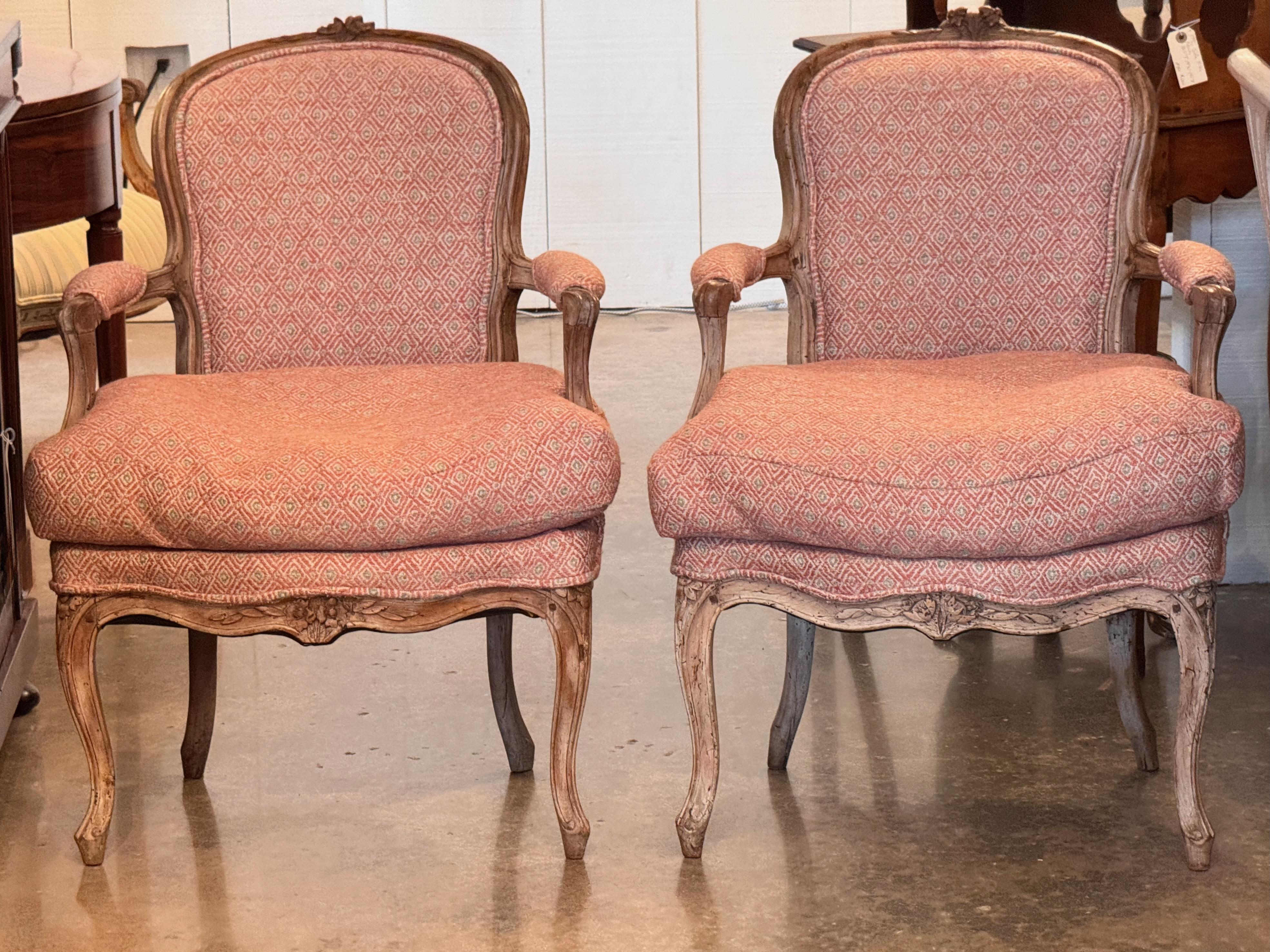 French Pair of Vintage Louis XV Style Fauteuils For Sale