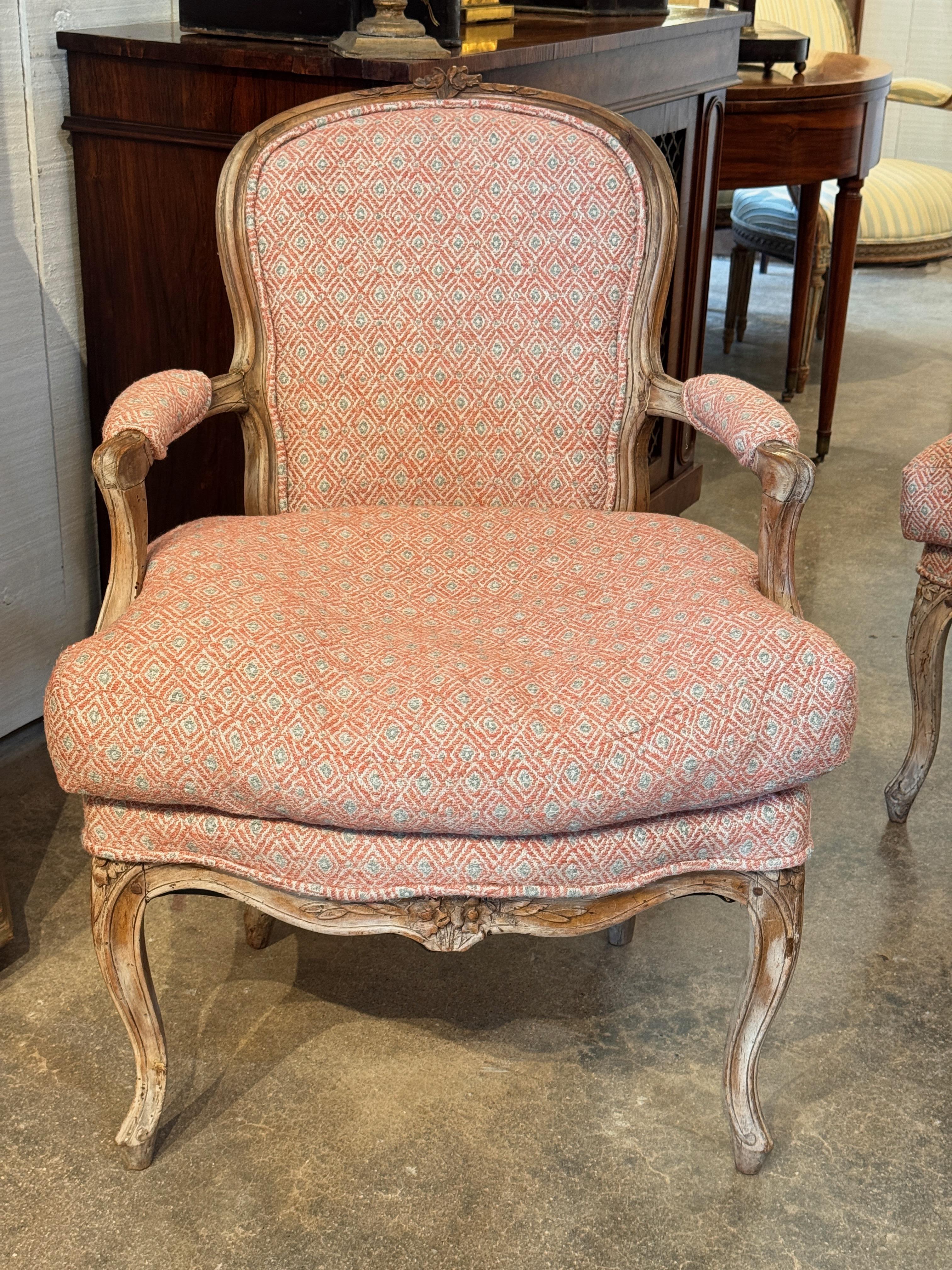 Upholstery Pair of Vintage Louis XV Style Fauteuils For Sale