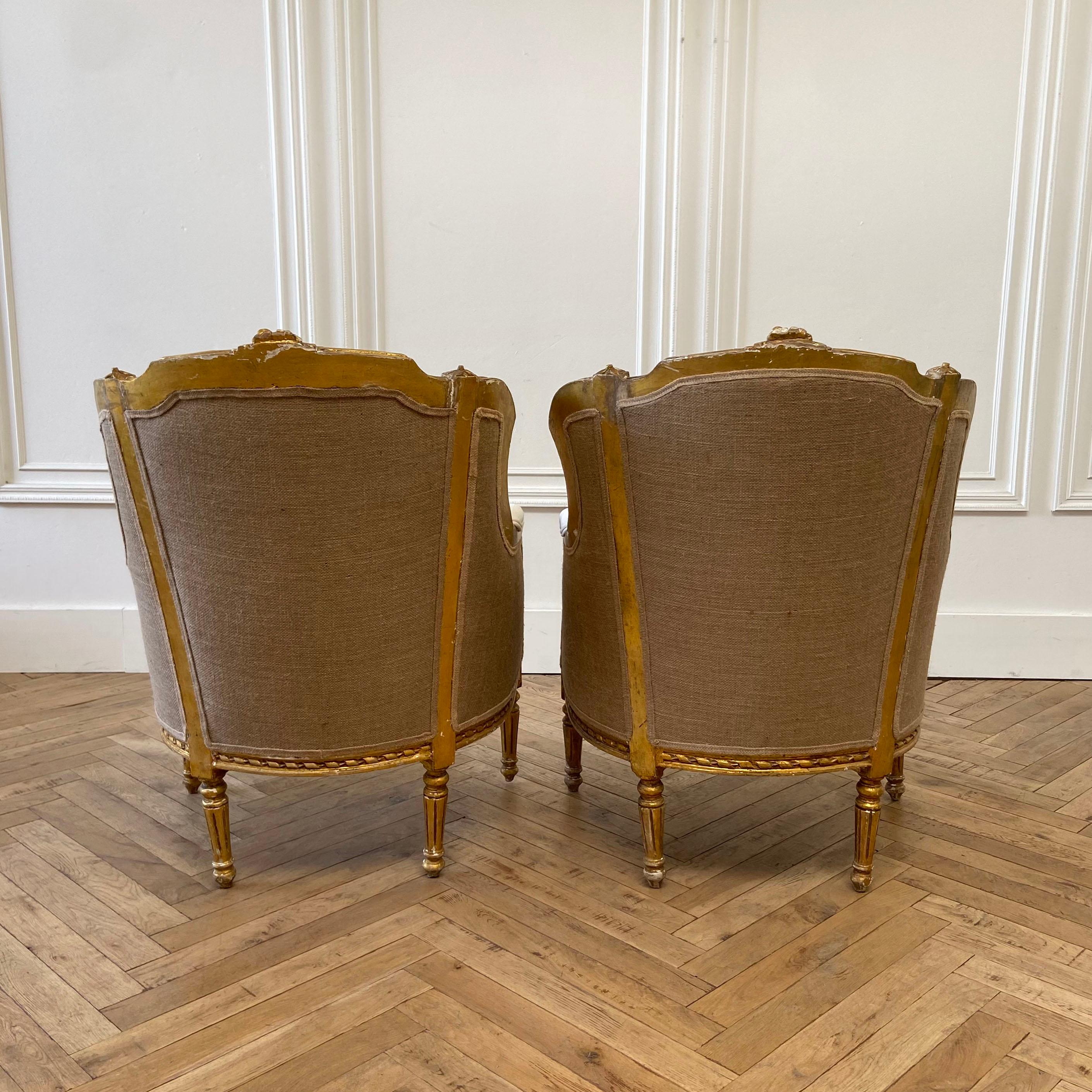 Pair of Vintage Louis XVI Style Wing Back Bergère Chairs In Good Condition In Brea, CA