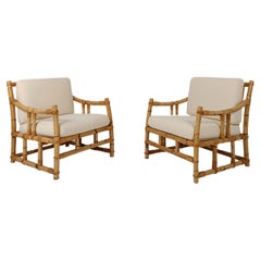 Pair of Vintage Lounge Chairs in Bamboo, Rattan and Cane By Vivai Del Sud, 60s