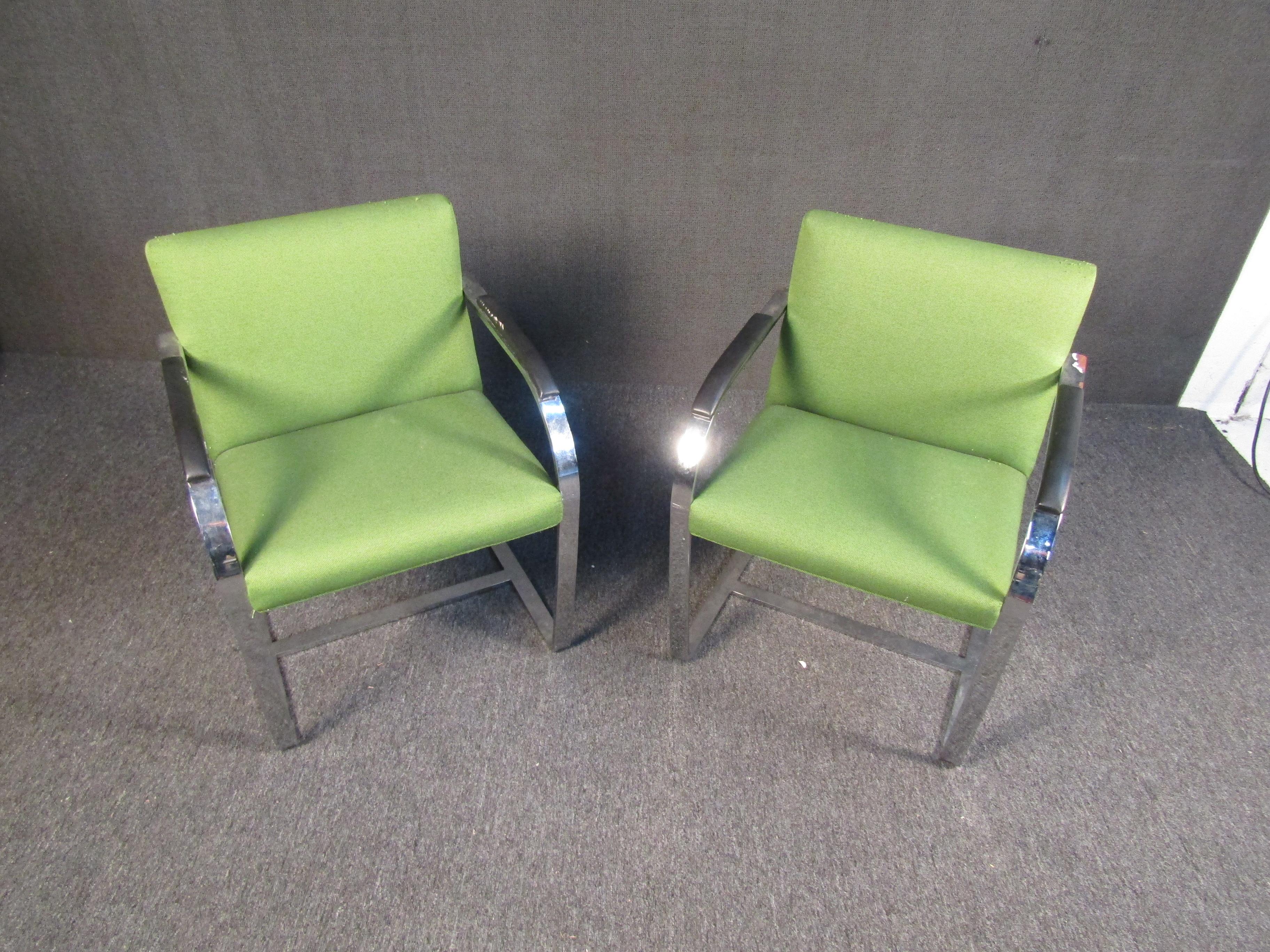 Pair of Vintage Lounge Chairs in Fabric and Chrome 3