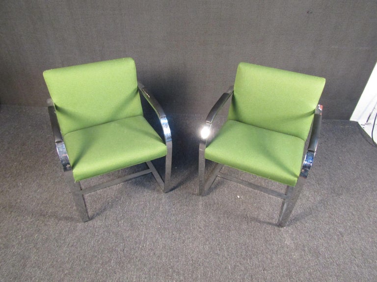 Pair of Vintage Lounge Chairs in Fabric and Chrome For Sale 3
