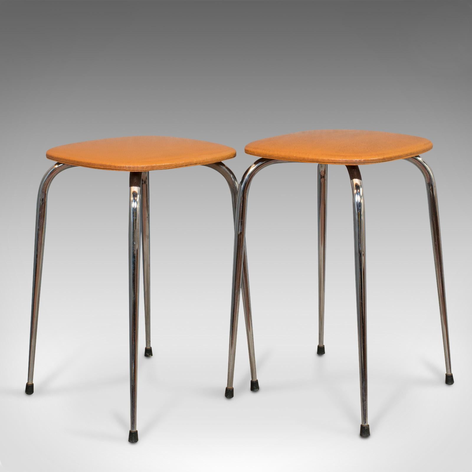 Mid-Century Modern Pair of Vintage Lounge Stools, French, Leatherette, 1960s Stool, 20th Century For Sale