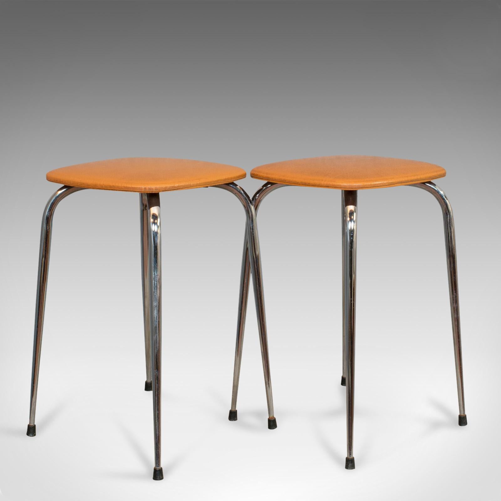Faux Leather Pair of Vintage Lounge Stools, French, Leatherette, 1960s Stool, 20th Century For Sale