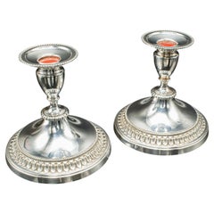 Pareja De Candeleros Bajos Vintage, Ingleses, Plateados, Boquilla Para Velas, C.1950