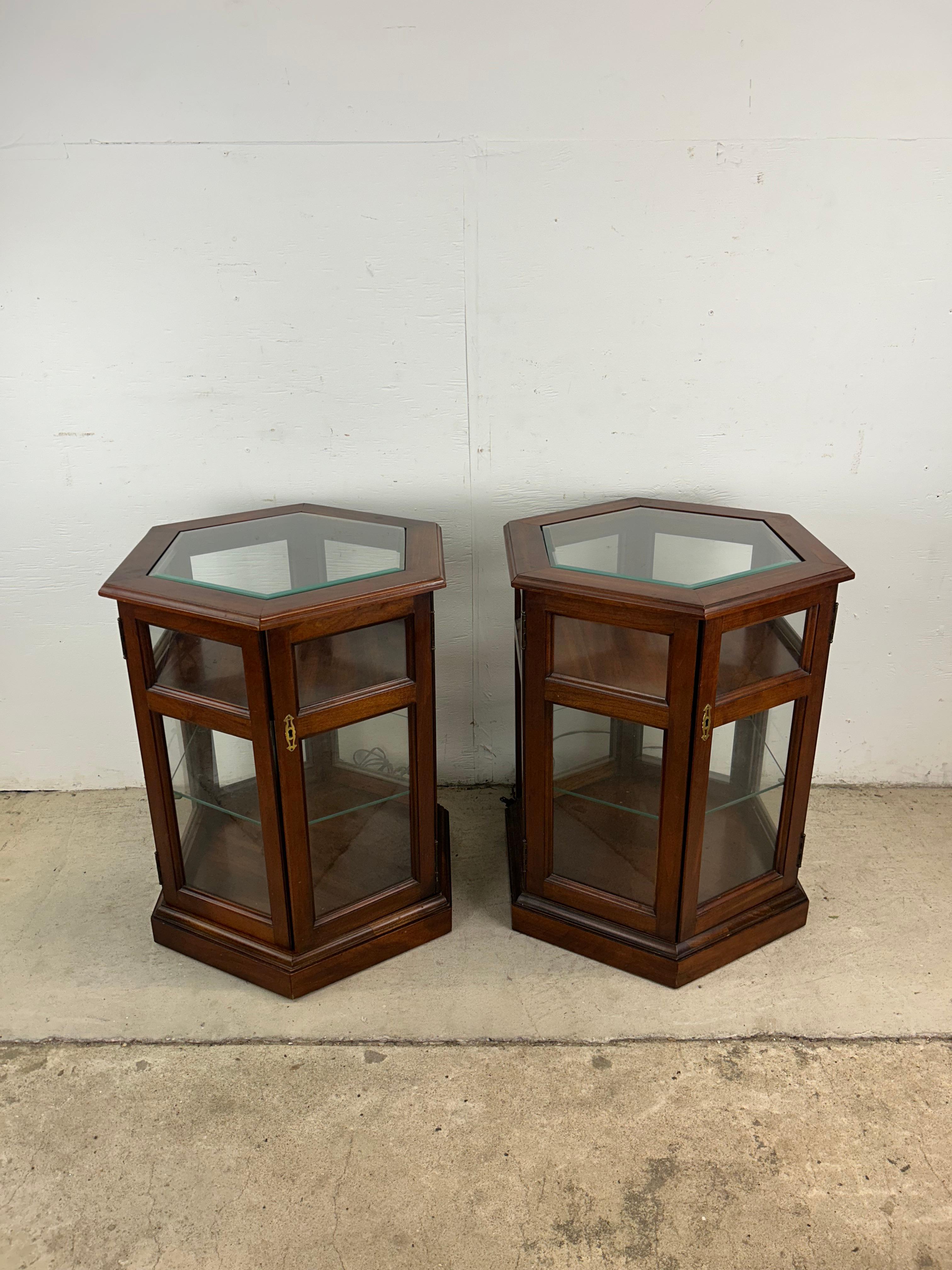 American Classical Pair of Vintage Low Lighted Display Cabinets with Lock & Key For Sale