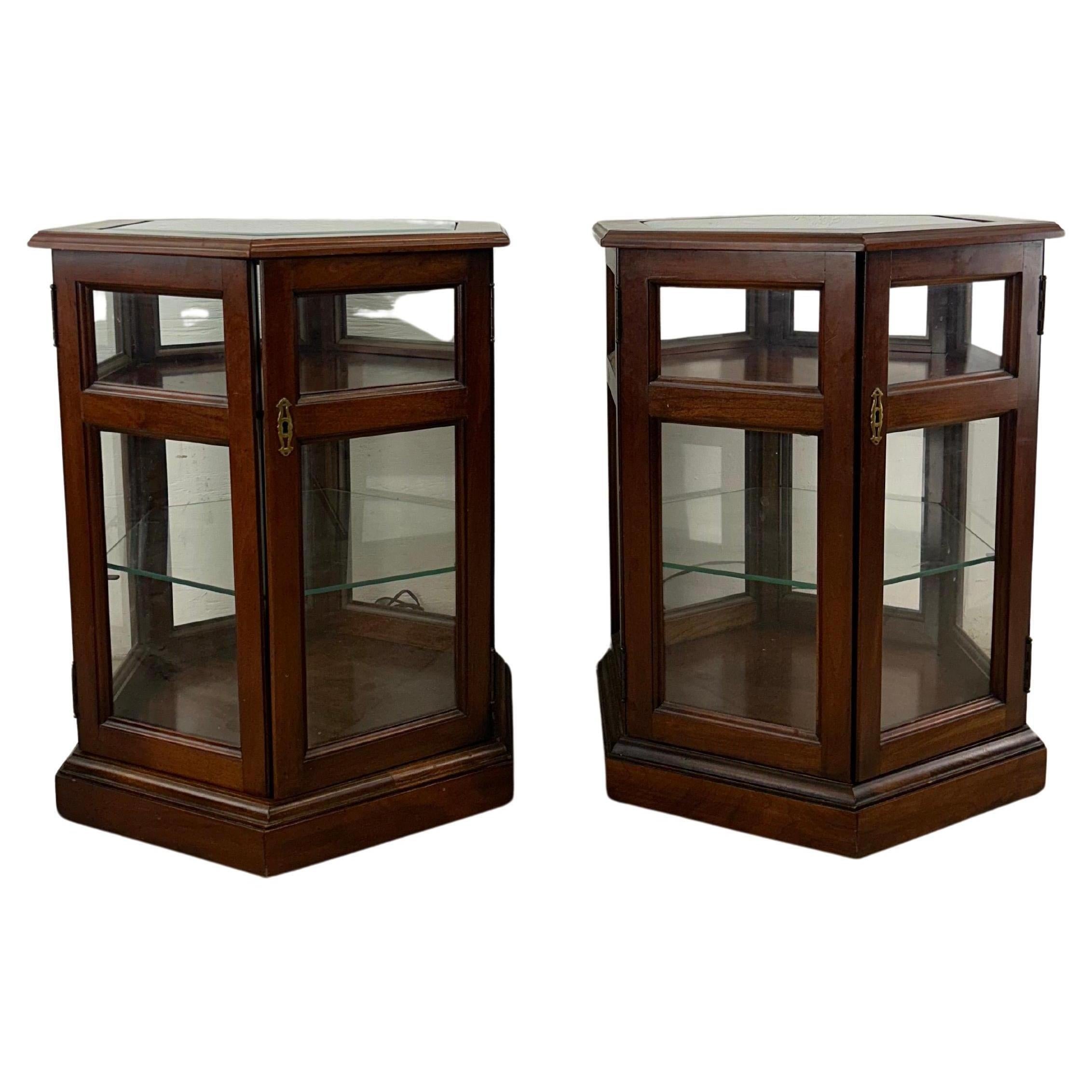 Pair of Vintage Low Lighted Display Cabinets with Lock & Key