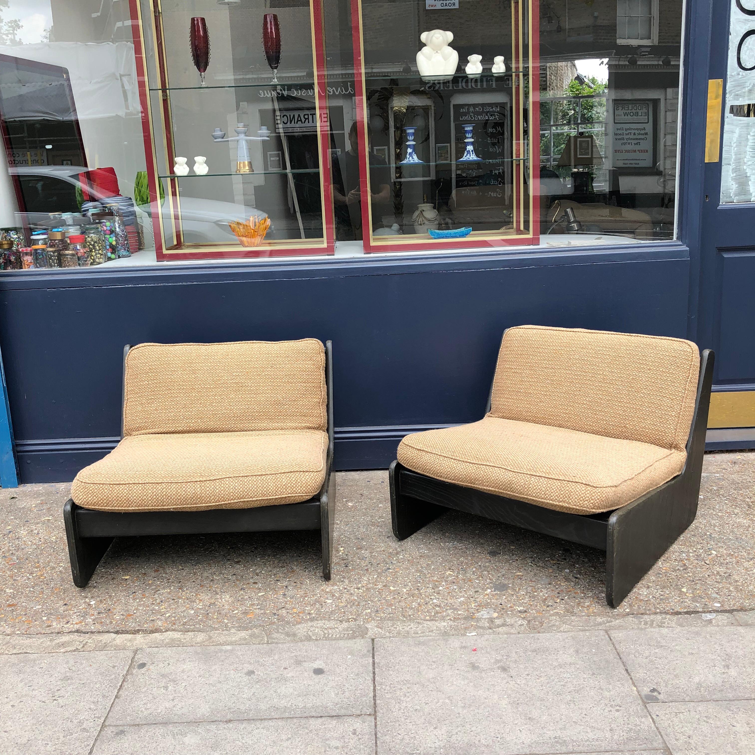 Mid-Century Modern Pair of Vintage Low Seat Armchairs Modular Sofa Midcentury, 1960s For Sale