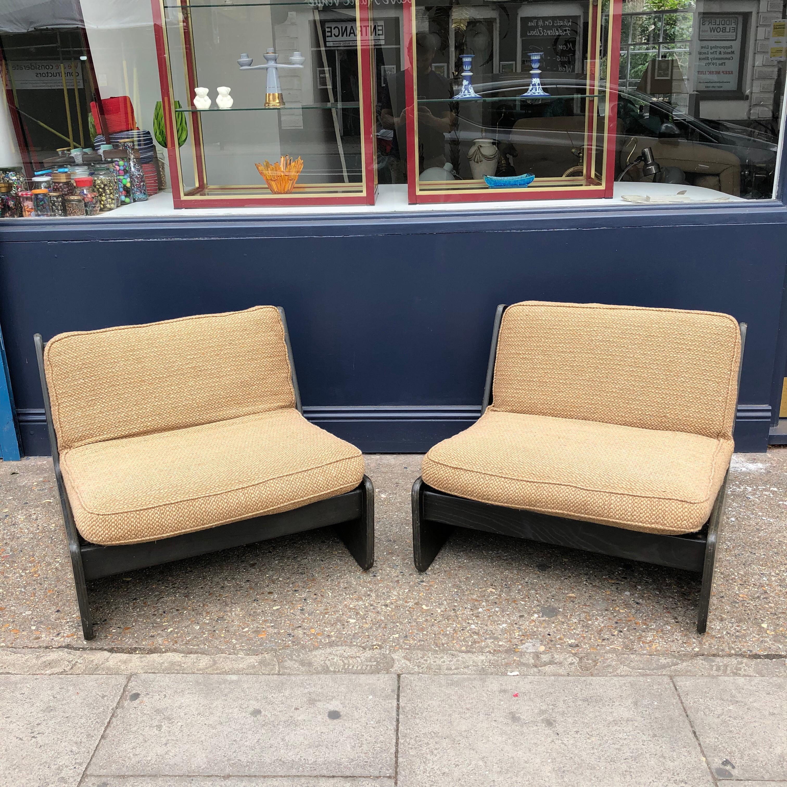 British Pair of Vintage Low Seat Armchairs Modular Sofa Midcentury, 1960s For Sale