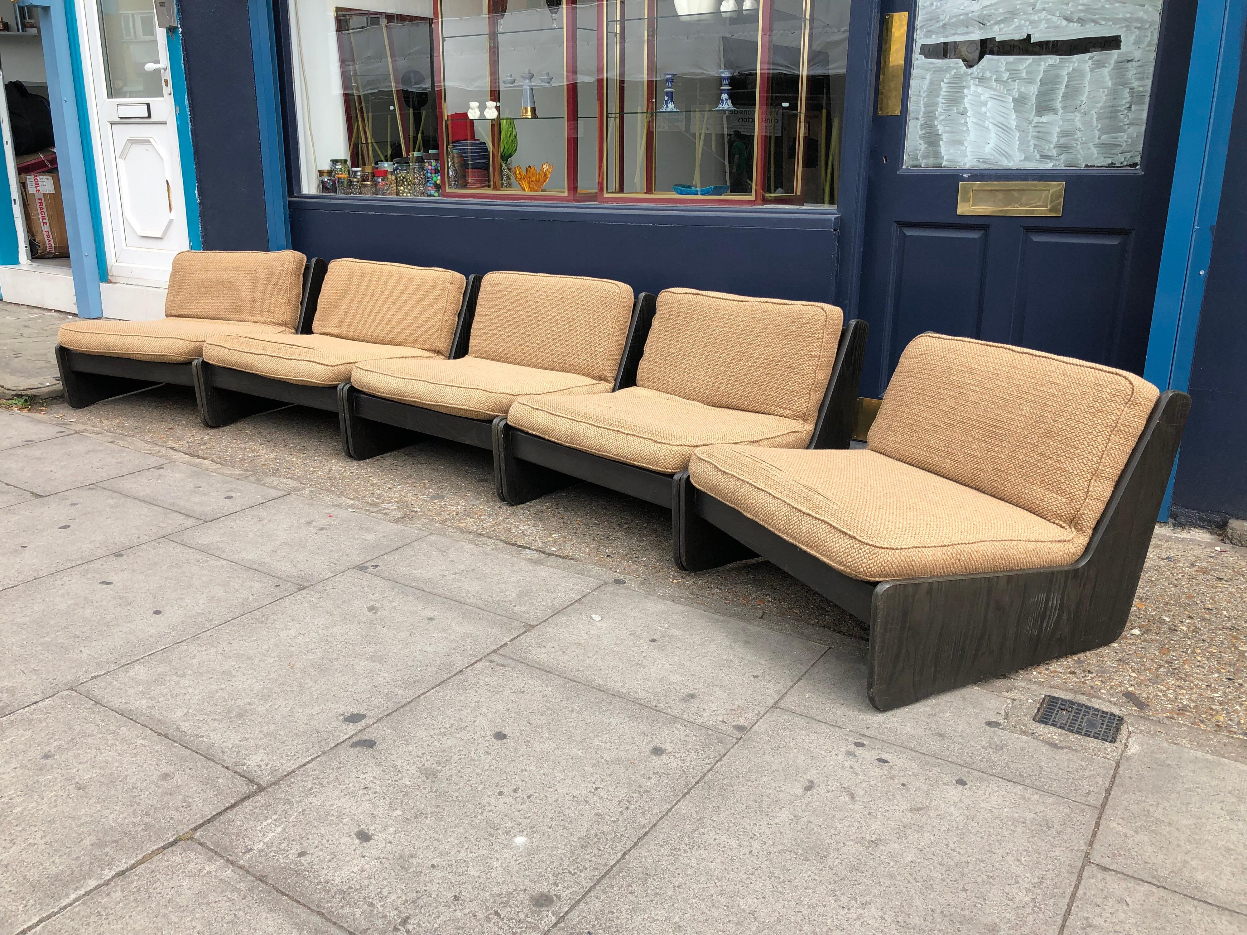 Mid-20th Century Pair of Vintage Low Seat Armchairs Modular Sofa Midcentury, 1960s For Sale