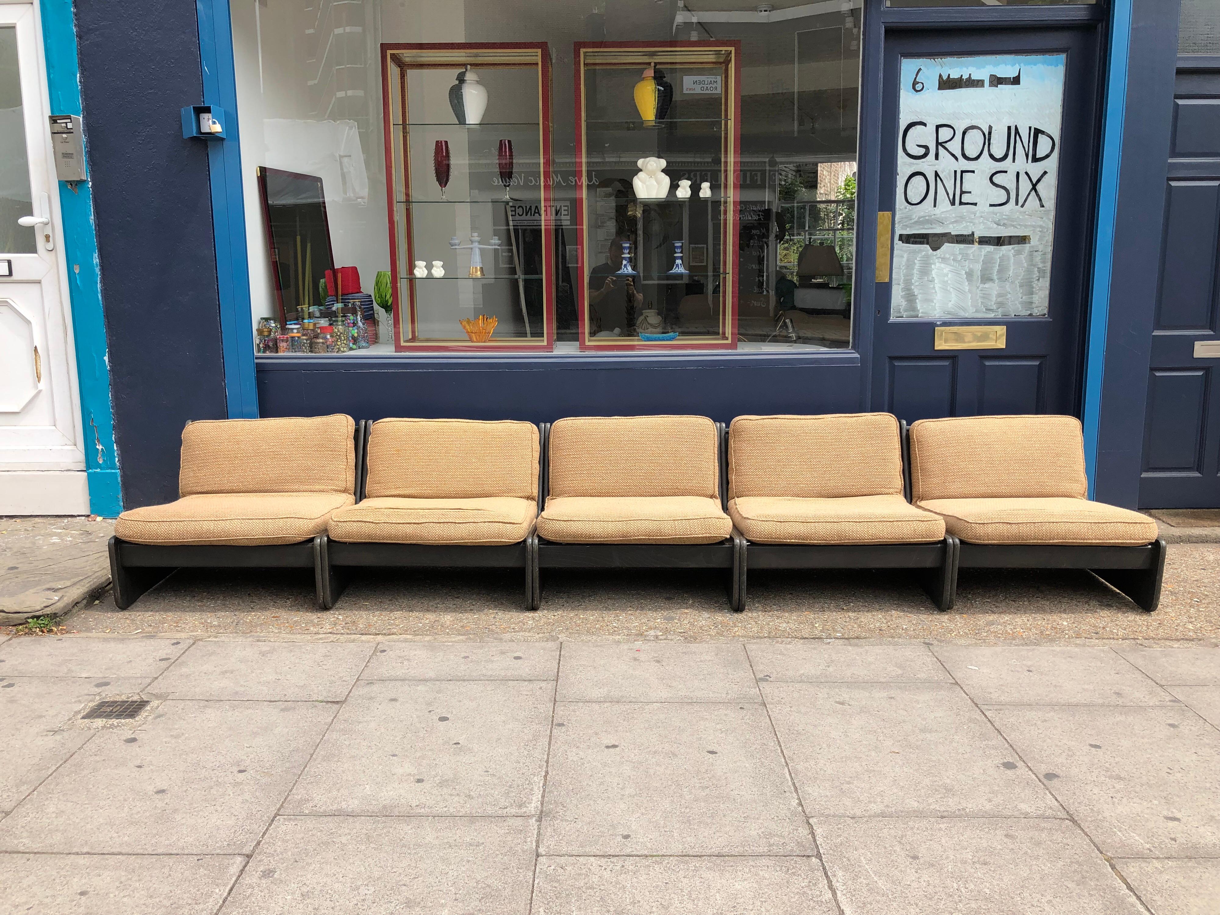 Fabric Pair of Vintage Low Seat Armchairs Modular Sofa Midcentury, 1960s For Sale