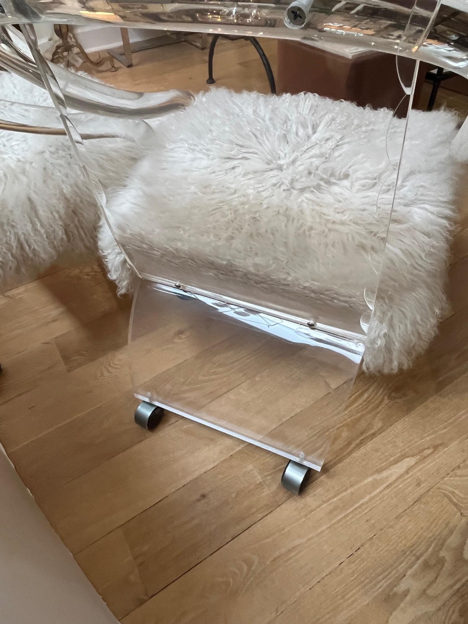 Late 20th Century Pair of Vintage Lucite Armchairs Upholstered with Tibetan Lamb Fur Rug For Sale