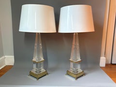 Pair of Vintage Lucite Obelisk Table Lamps in the Style of Maison Jansen, c.1970