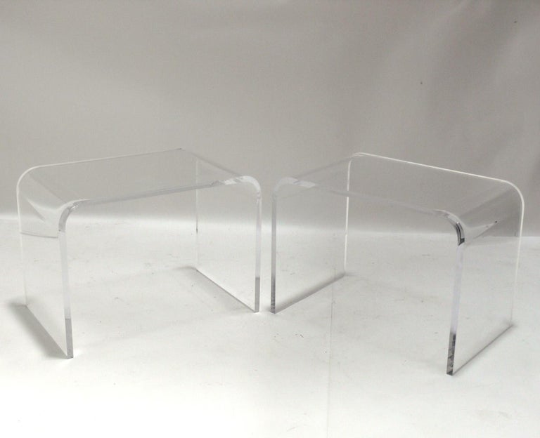 Pair of Vintage Lucite Waterfall End Tables or Night Stands For Sale at