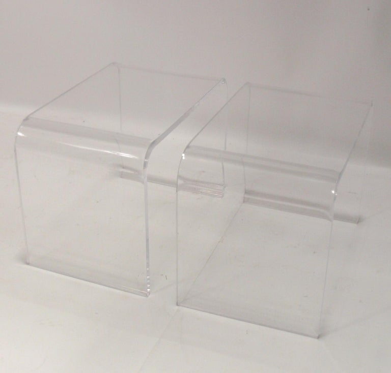 Pair of Vintage Lucite Waterfall End Tables or Night Stands For Sale at