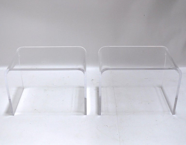 Pair of Vintage Lucite Waterfall End Tables or Night Stands For Sale at