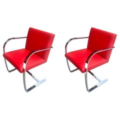 Paar Vintage Ludwig Mies van der Rohe Flat Bar Brno Stühle für Knoll Leder