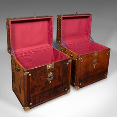 Pair Of Vintage Luggage Cases, English, Leather, Bedside, Nightstand, Campaign
