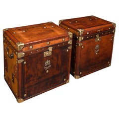 Pair Of Vintage Luggage Cases, English, Leather, Bedside, Nightstand, Campaign