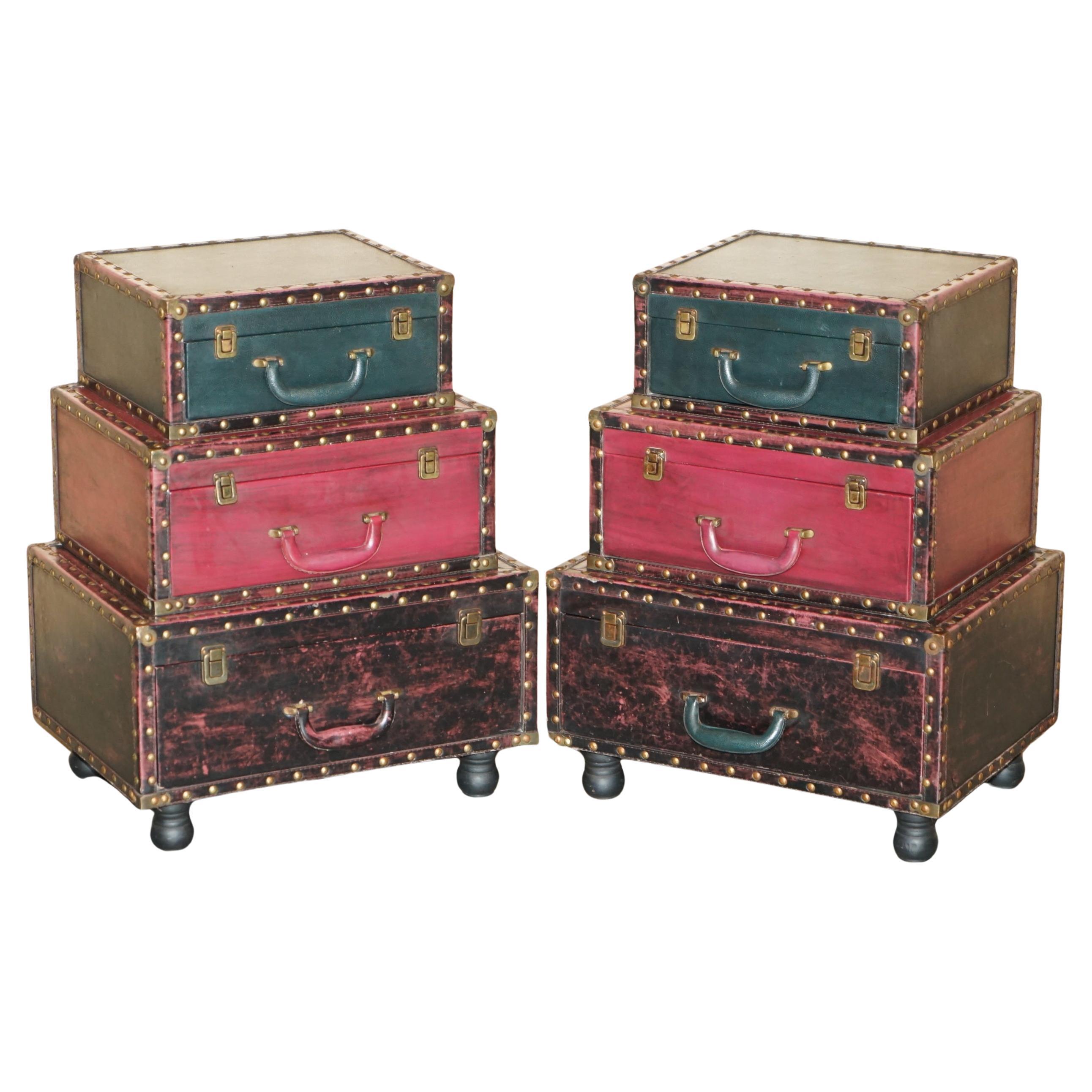 PAiR OF VINTAGE LUGGAGE TRUNK  Style NIGHTSTAND BEDSIDE SIDE END TABLE DRAWERS