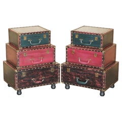 PAiR OF VINTAGE LUGGAGE TRUNK STYLE NIGHTSTAND BEDSIDE SIDE END TABLE DRAWERS