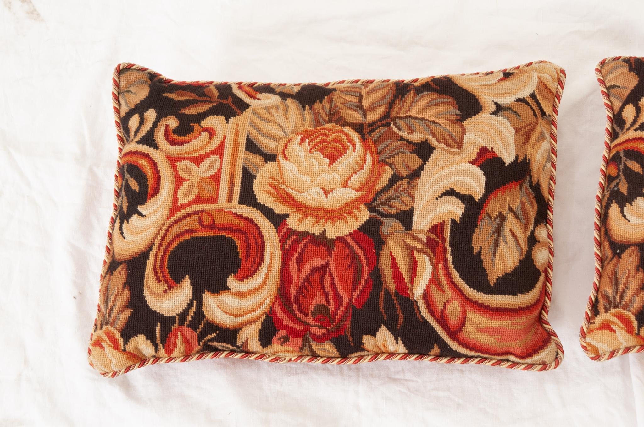 Other Pair of Vintage Lumbar Needlepoint Pillows For Sale