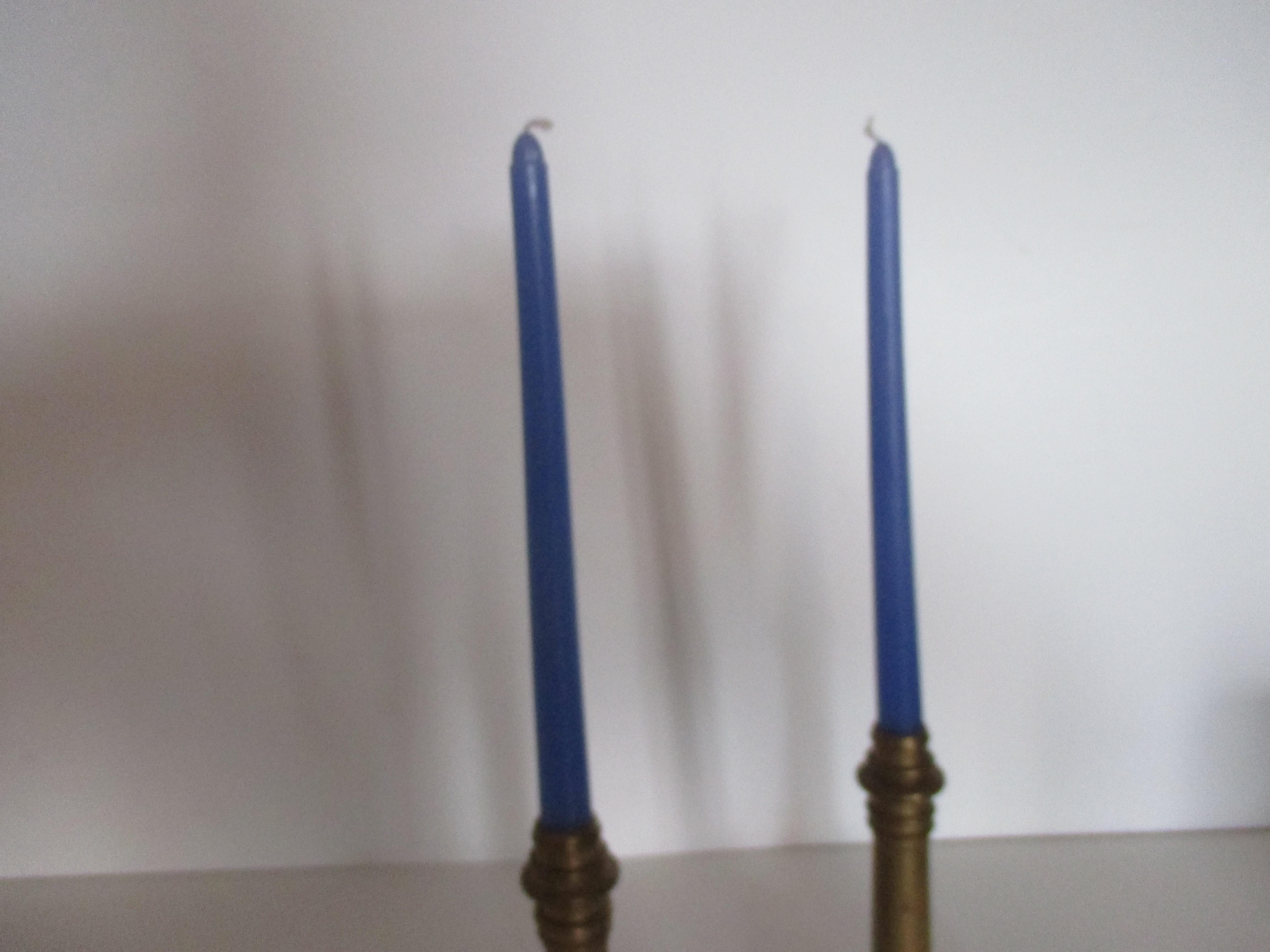 Pair of Vintage Machine Age Brass Candleholders In Good Condition For Sale In Oakland Park, FL