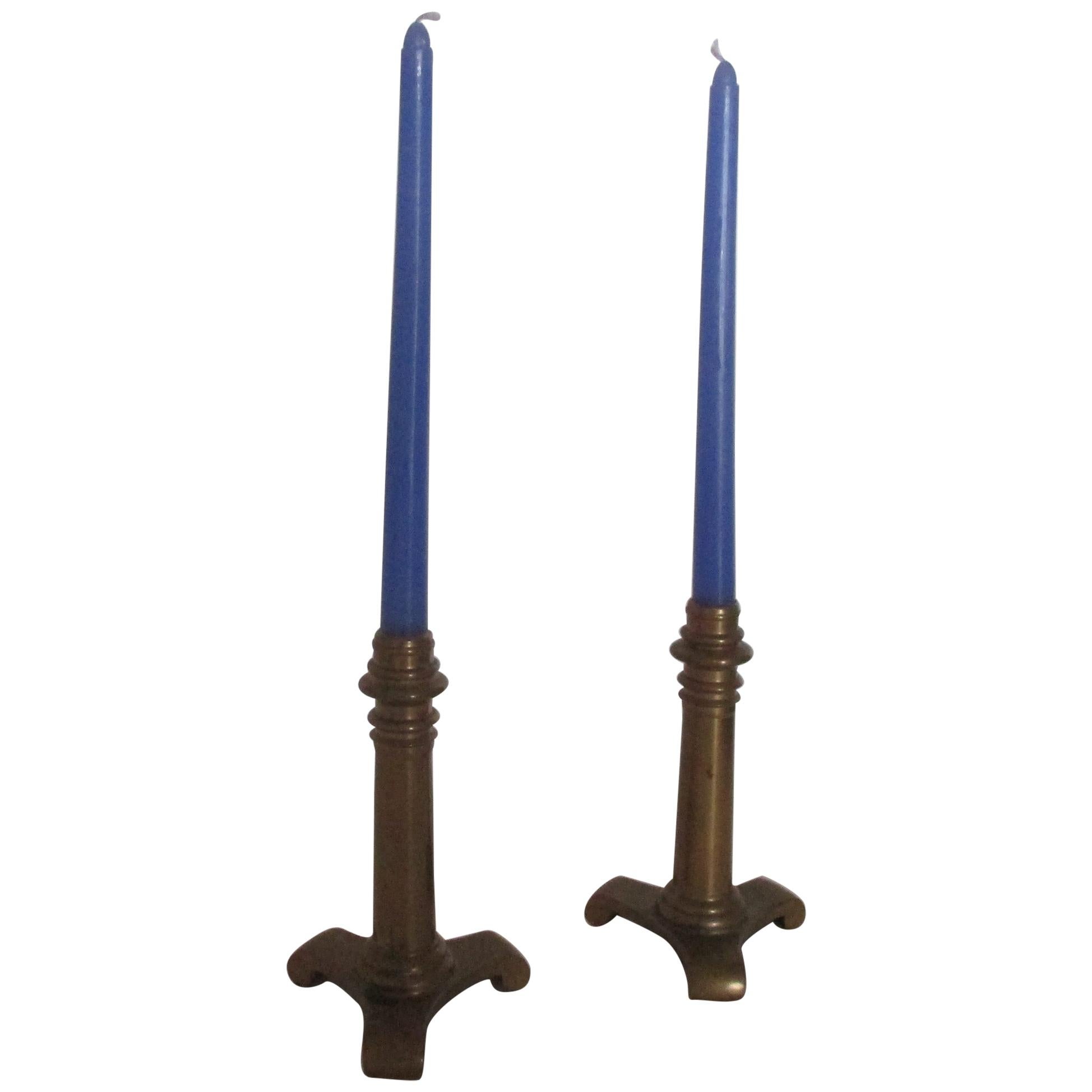 Pair of Vintage Machine Age Brass Candleholders