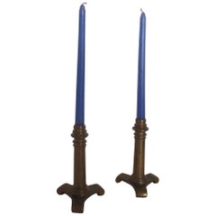 Pair of Vintage Machine Age Brass Candleholders