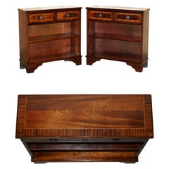 Pair of Vintage Made in England Flamed Hardwood Dwarf Open Library Bookcases