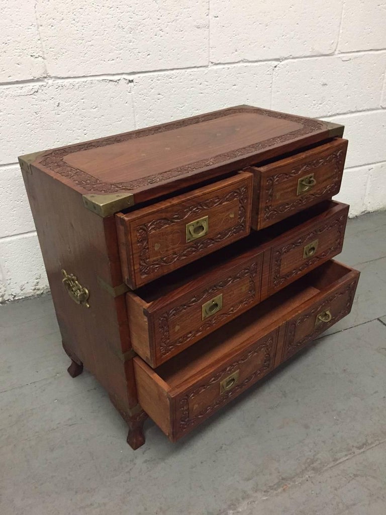Pair of Vintage Mahogany and Brass Inlay Campaign Chests For Sale at