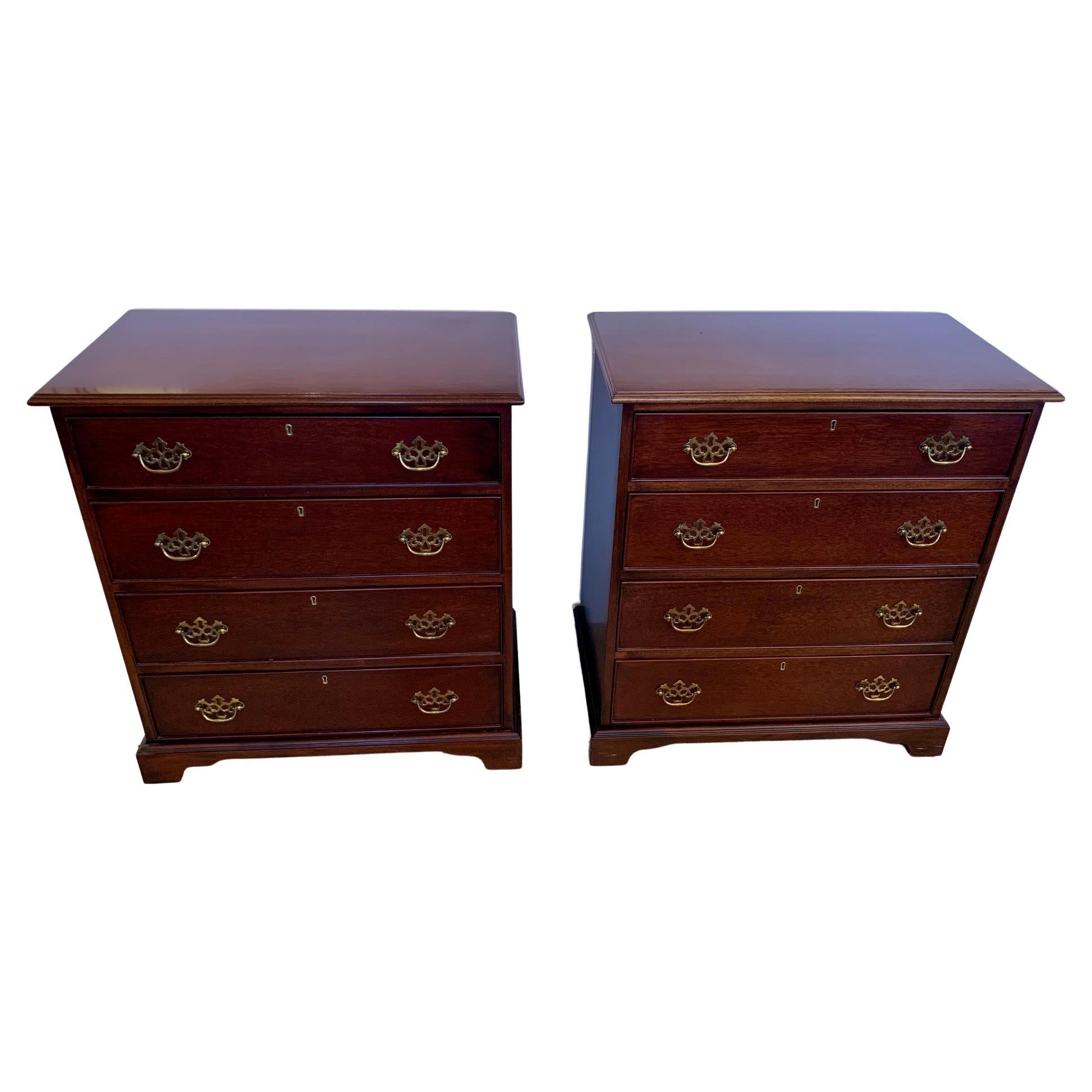 Pair of Vintage Mahogany Chippendale Style Bachelor Chests Night Stands