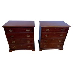 Pair of Vintage Mahogany Chippendale Style Bachelor Chests Night Stands