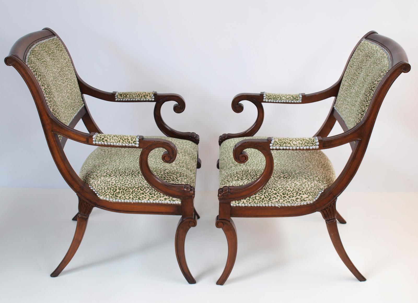 Pair of Vintage Mahogany English Regency Style Armchairs In Good Condition For Sale In West Palm Beach, FL