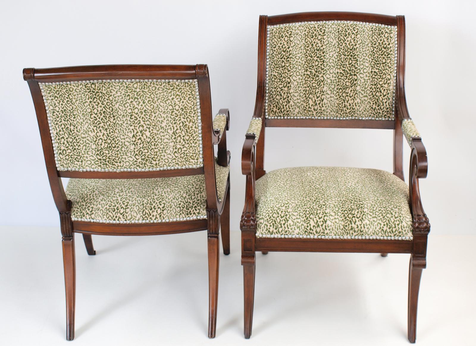 Upholstery Pair of Vintage Mahogany English Regency Style Armchairs For Sale