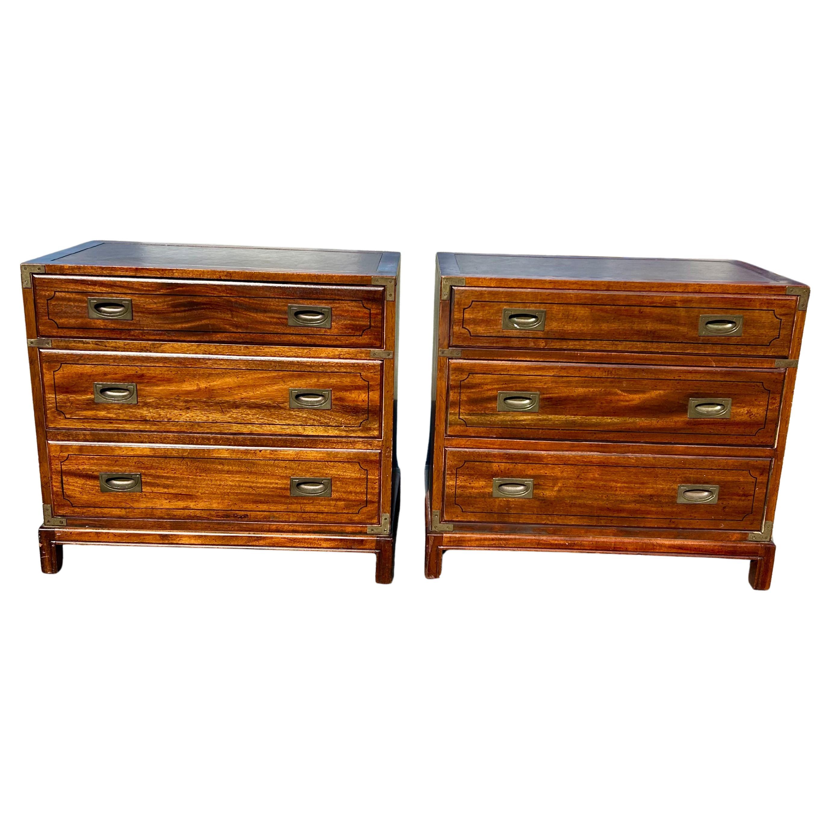 Pair of Vintage Mahogany Leather Top Bachelors Chests