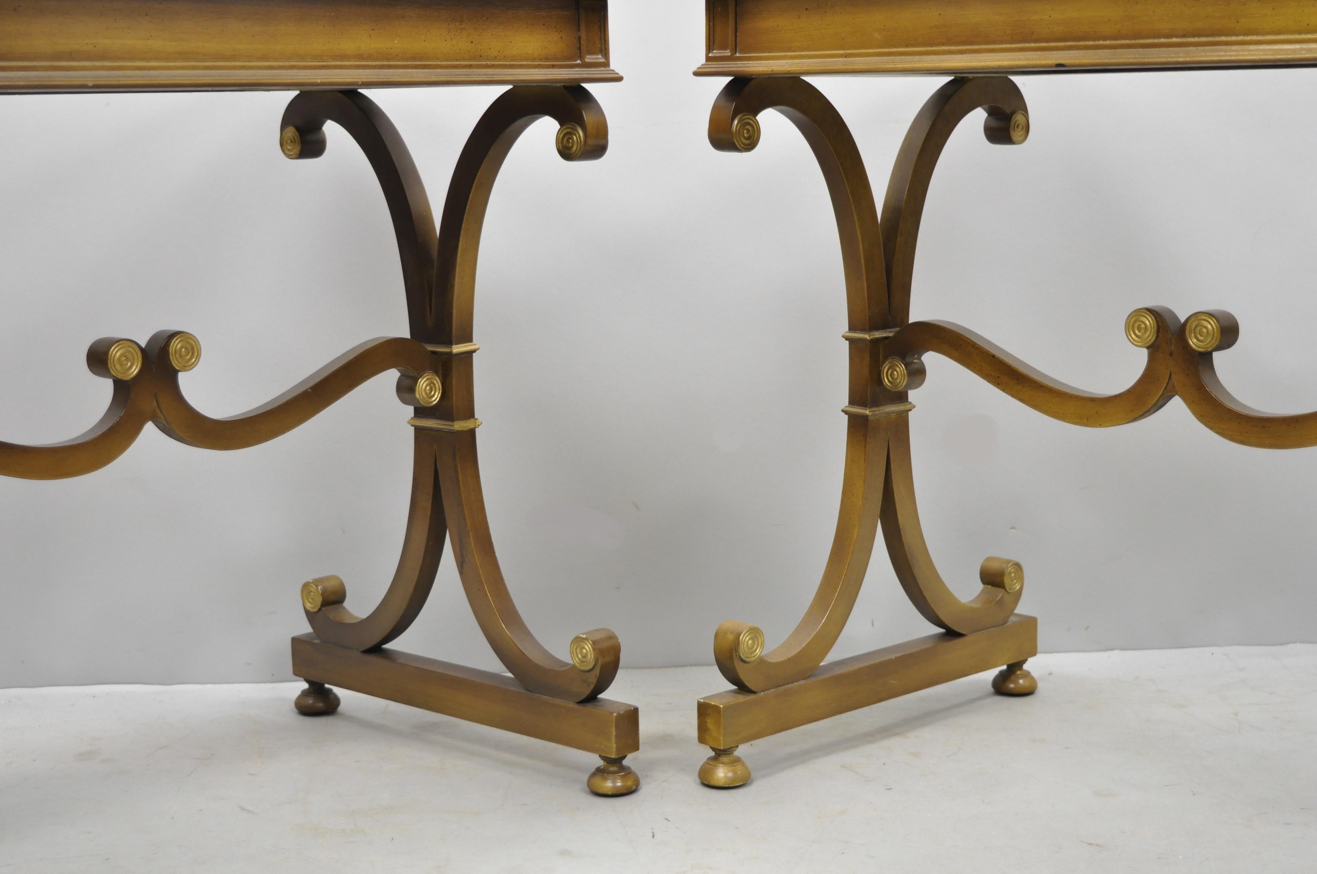20th Century Pair of Vintage Mahogany Regency Style X-Frame Lamp Side End Tables by J. Zonon For Sale